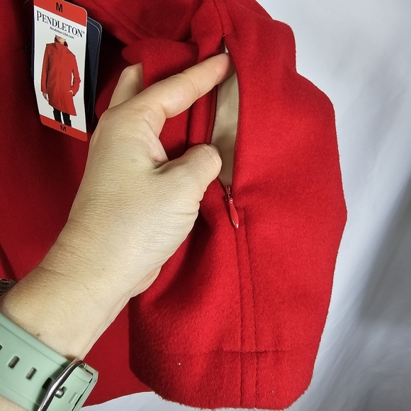 Pendleton Women Hudson Bay Red Wool Car Coat Sz M Striped Lining Water Repellent - Picture 6 of 16